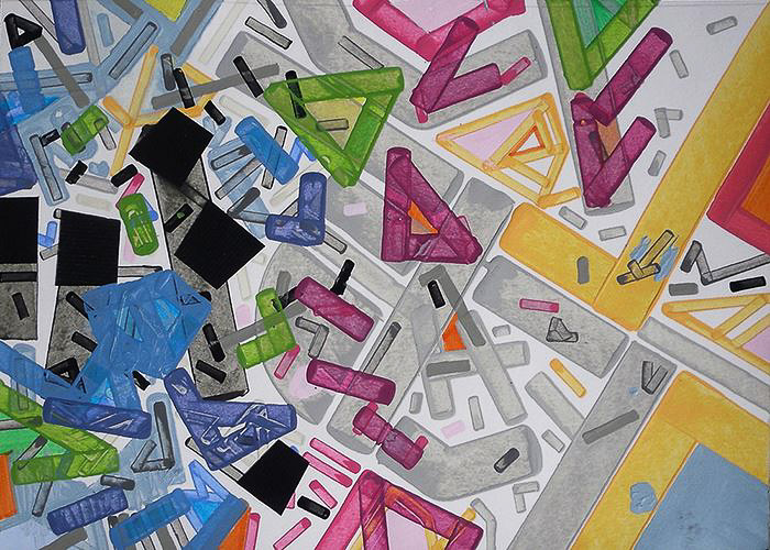 "Jollen Flaag" Philippe Halaburda<br />Acrylic painting, colored felt tip and spatula on paper 8.5"x12", 2016