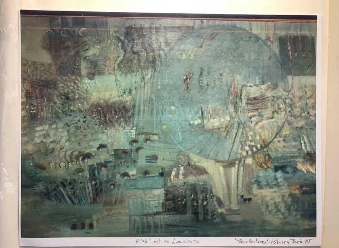 This lovely painting - RECOLLECTIONS-ASBURY PARK NJ oil on Homosote 4’ x. 6’. 1980’s. was stolen by Lisa Ludlow-Hyland