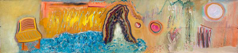 “YELLOW CHAIR” 20” X 84”; unstretched linen; acrylic; oil; linen threads