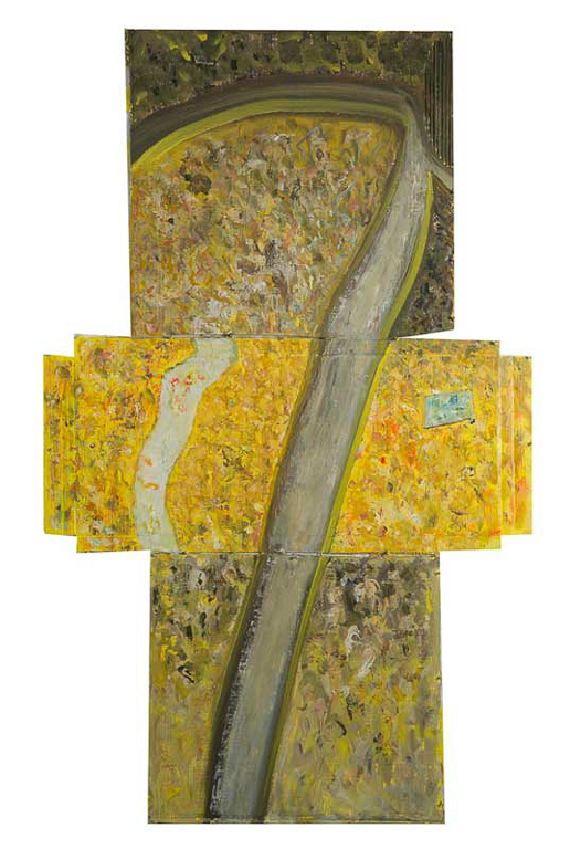 FARM MEMORY- SLIDE 3 cardboards with oils; oil pigment sticks 66” x 39”