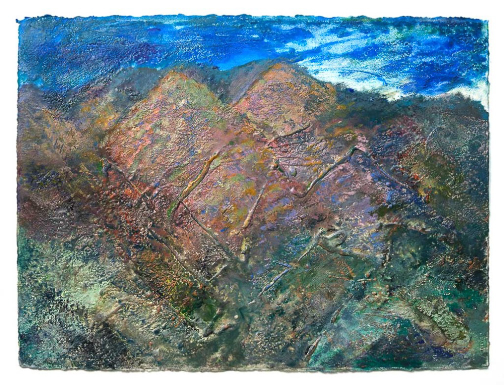 MOUNTAIN RANGE VIEWED FROM A HELICOPTER OVER AFGHANISTAN 23” x 30” encaustic on Arches