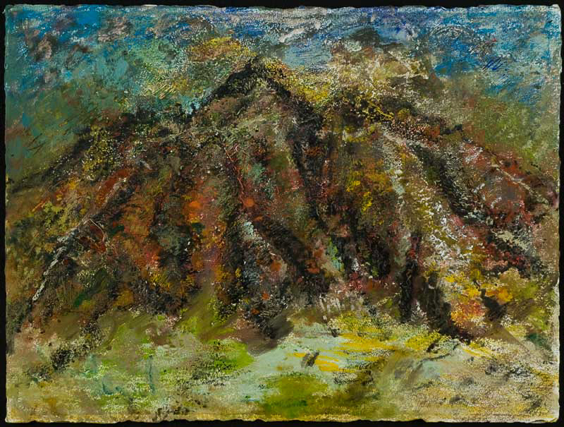 MOUNTAINS & BARRIERS #1 23” x 30” encaustic on Arches