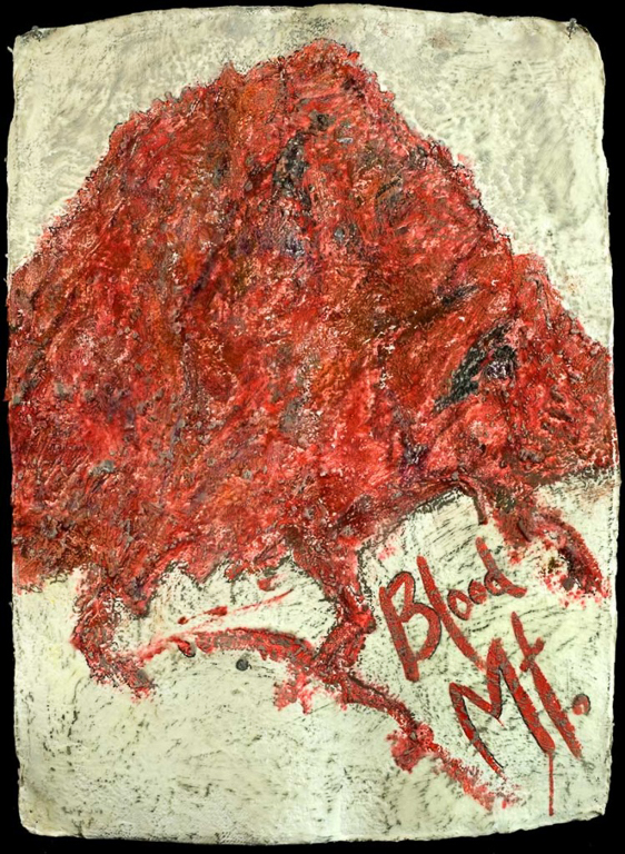 BLOOD MOUNTAIN 31” x 23” red sculpture wax; encaustic/ paper