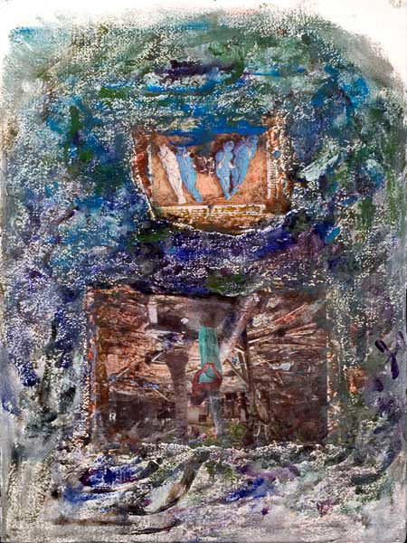 BOUND & BESEECHING 30 ¼” x 22” encaustic/collage/ Arches