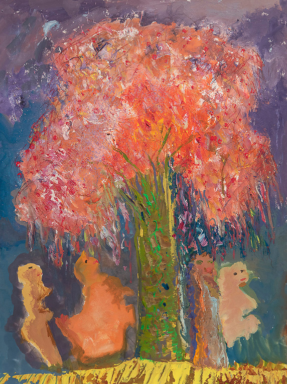 IN PRAISE OF SPRING. IT HAD TO BE VERTICAL!!!<br />Carbon pencil, gouache on Arches paper<br />16 x 12 in.<br />Thursday, March 23, 2023
