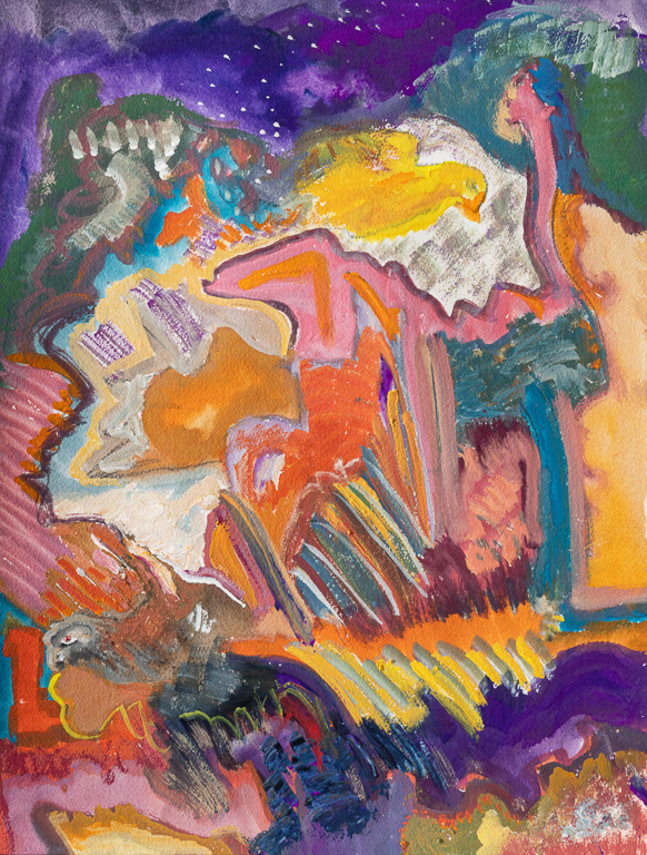 ON A BEAUTIFUL DAY THIS HAPPENED<br />Carbon pencil, gouache on Arches paper <br />16 x 12 in.<br />Sunday, August 27, 2023