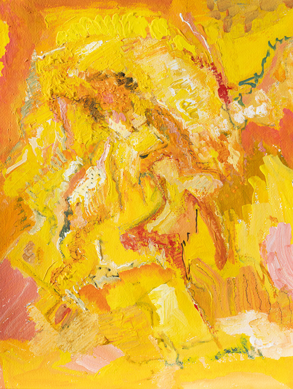 WHEN THE WORLD IS GOING TO HELL,<br />WE NEED MORE YELLOW<br />Carbon pencil, gouache on Arches paper<br />16 x 12 in.<br />Monday, November 20, 2023